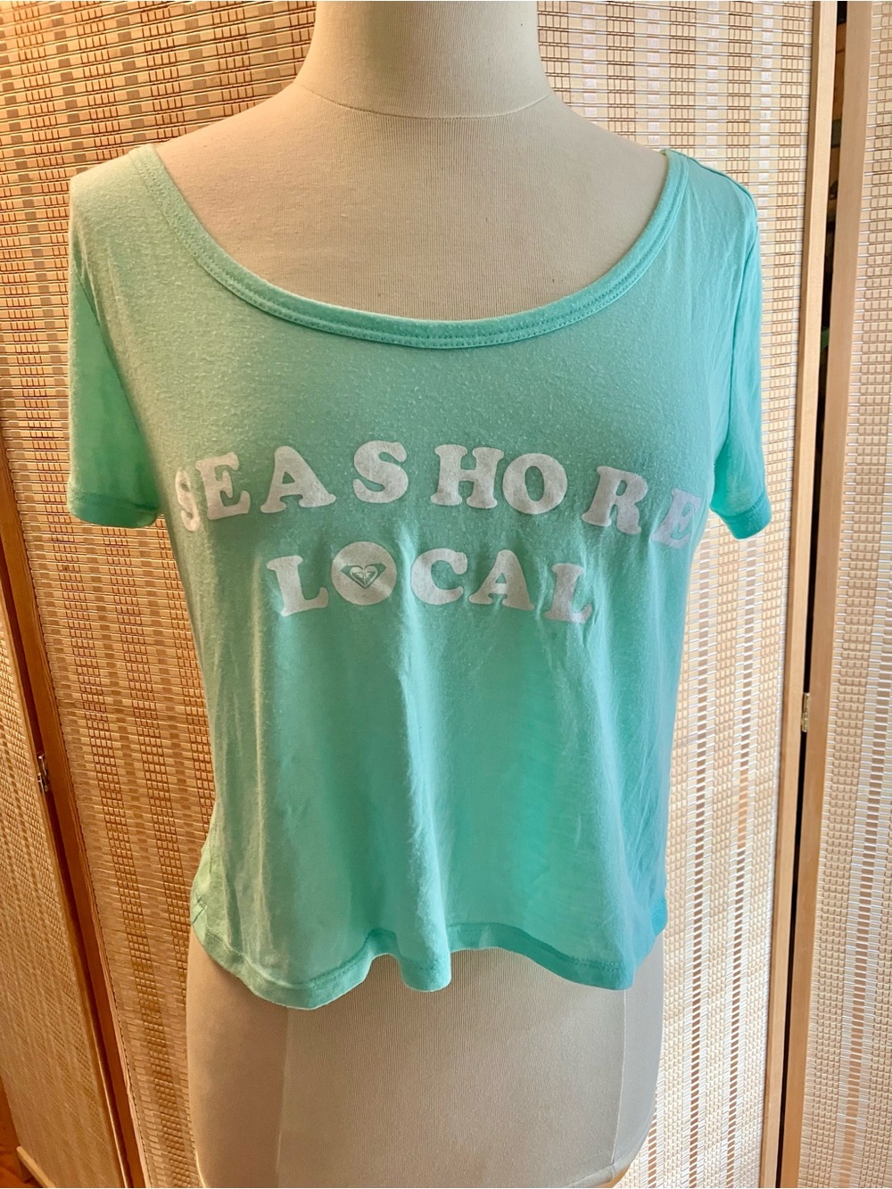 Roxy Aqua Blue Crop Tee “Seashore Local”